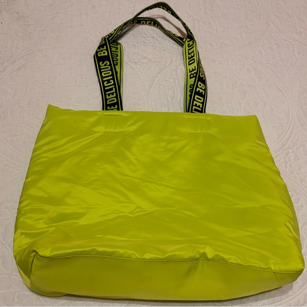 DKNY Be Delicious Neon Lime Green Nylon Shopper Tote Bag - Picture 2 of 4